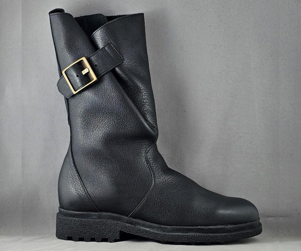 HONURO BLACK LEATHER MID HEIGHT BIKER BOOT