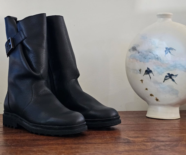 HONURO BLACK LEATHER MID HEIGHT BIKER BOOT