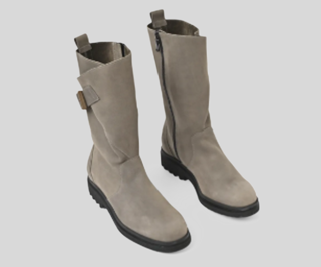 HONURO GREY LEATHER MID HEIGHT BIKER BOOT