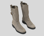 HONURO GREY LEATHER MID HEIGHT BIKER BOOT