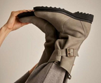 HONURO GREY LEATHER MID HEIGHT BIKER BOOT