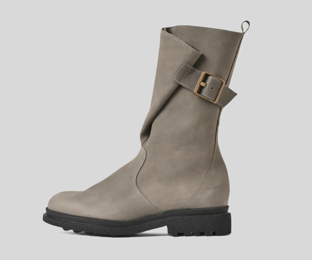 HONURO GREY LEATHER MID HEIGHT BIKER BOOT