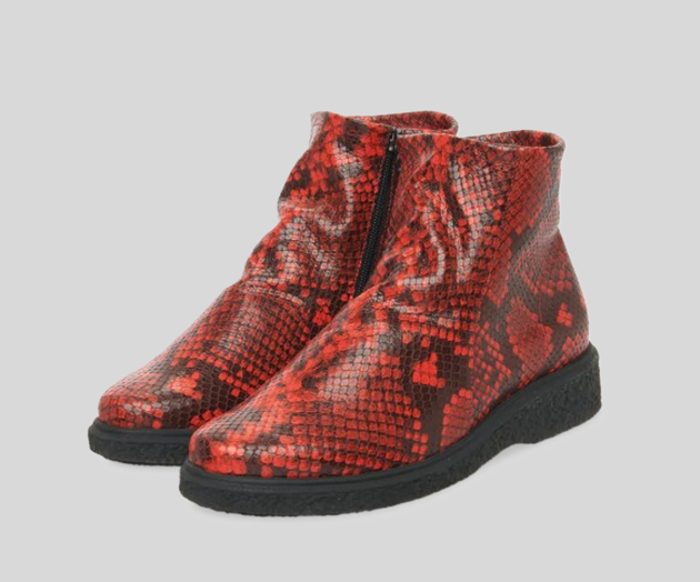 JOELOO RED SNAKE PRINT ANKLE BOOT