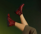 JOELOO RED SNAKE PRINT ANKLE BOOT