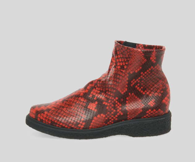 JOELOO RED SNAKE PRINT ANKLE BOOT