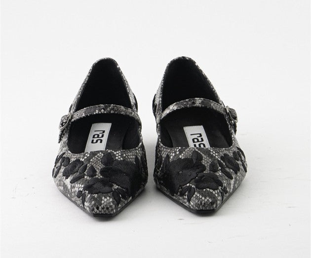 RAS SHOES SAMPLE - LUXURY 8309 BLACK SNAKE PRINT MARY JANE