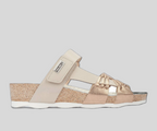 MAHON W9E-0821 CREAM & SILVER LEATHER WEDGE SANDALS