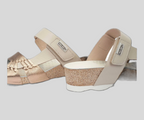 MAHON W9E-0821 CREAM & SILVER LEATHER WEDGE SANDALS