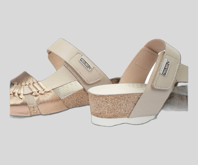 MAHON W9E-0821 CREAM & SILVER LEATHER WEDGE SANDALS