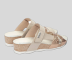 MAHON W9E-0821 CREAM & SILVER LEATHER WEDGE SANDALS