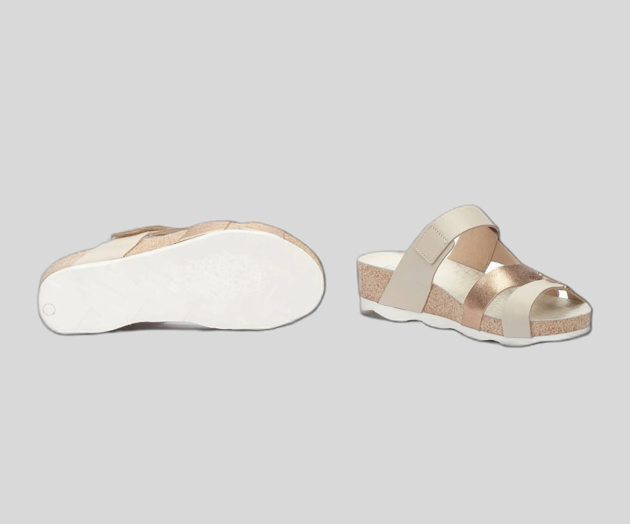 MAHON W9E-0821 CREAM & SILVER LEATHER WEDGE SANDALS