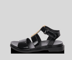 MAKOTA BLACK PATENT & GOLD FLAT SANDALS
