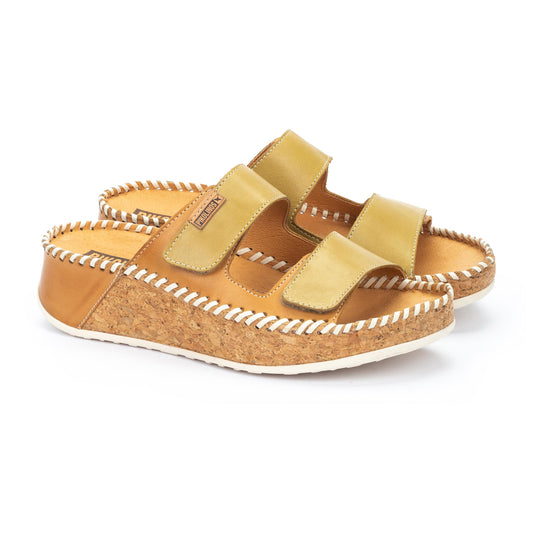 PIKOLINOS SAMPLE - MARINA W1C-0865 TAN LEATHER WEDGE SLIDES