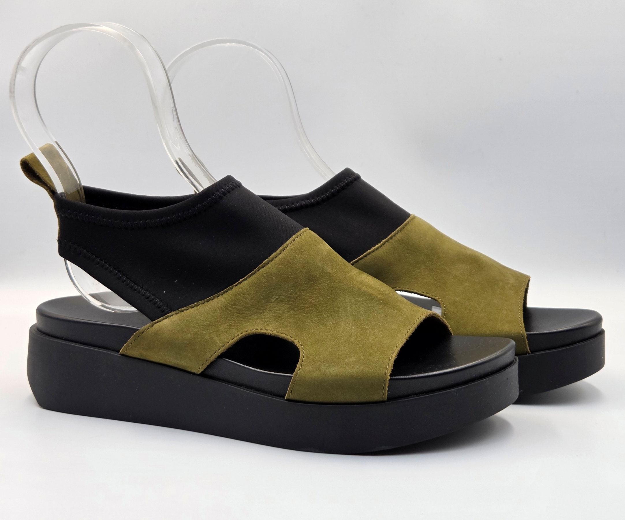 MYAKEM KHAKI LEATHER & STRETCH SANDAL