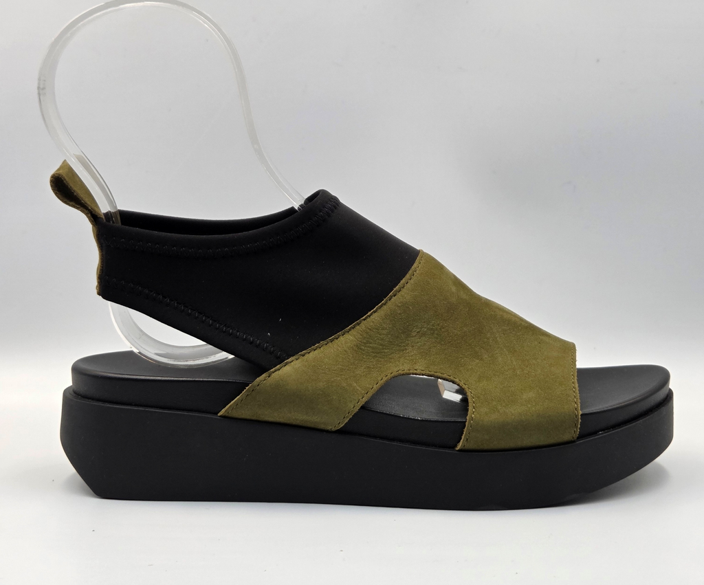 MYAKEM KHAKI LEATHER & STRETCH SANDAL