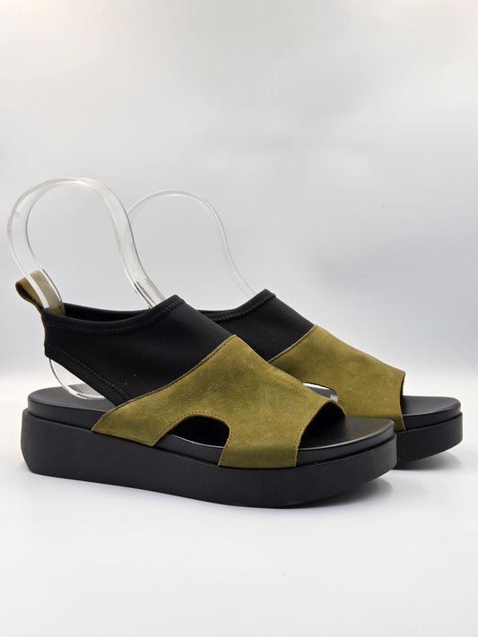 ARCHE SAMPLE - MYAKEM KHAKI LEATHER & STRETCH SANDAL