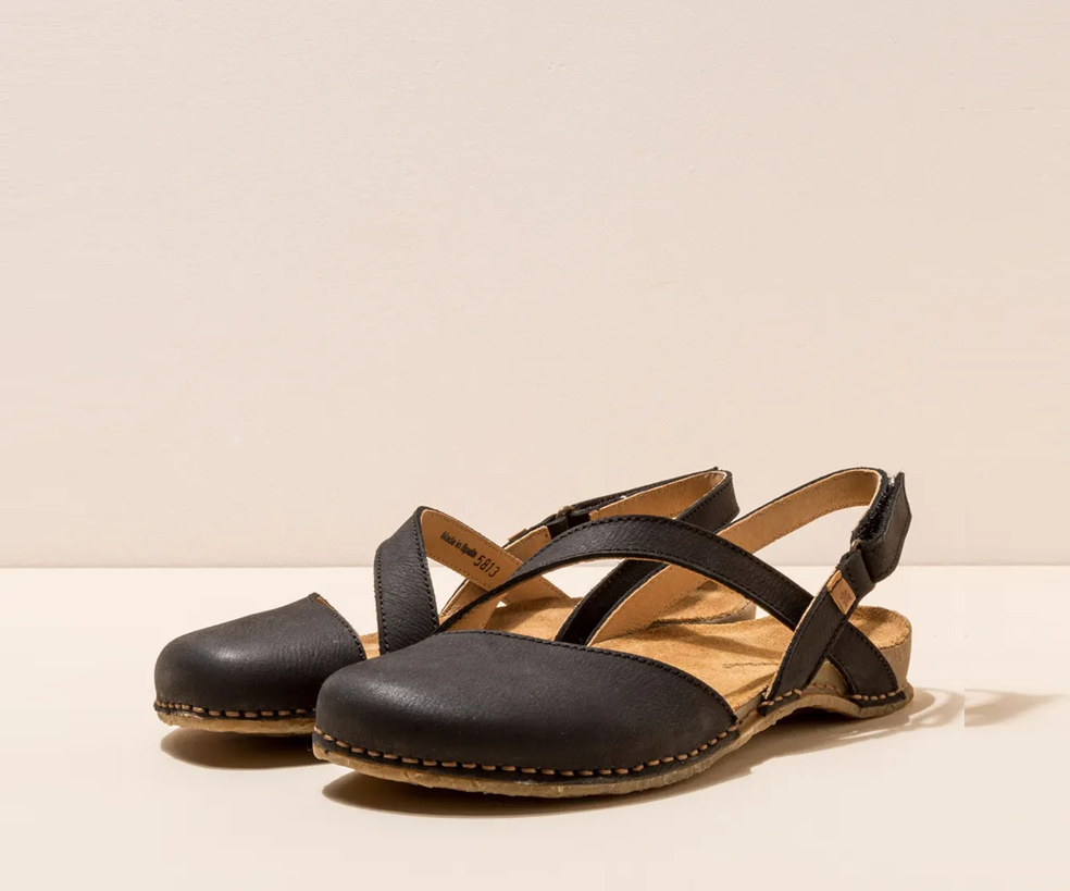 PANGLAO N5813 BLACK LEATHER SANDALS