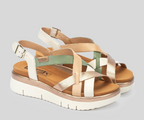 PALMA W4N-0650 CREAM, MINT & GOLD LEATHER SANDALS