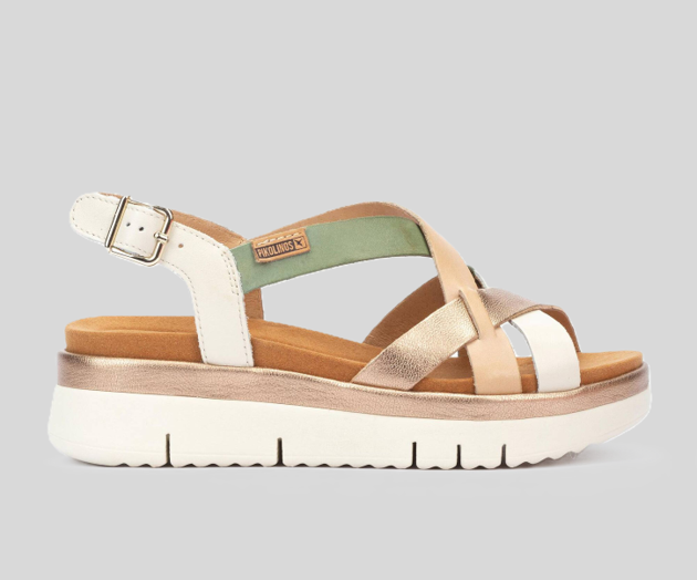 PALMA W4N-0650 CREAM, MINT & GOLD LEATHER SANDALS