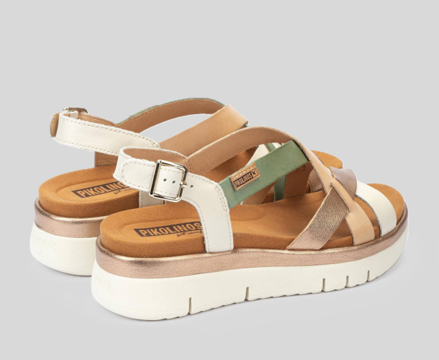 PALMA W4N-0650 CREAM, MINT & GOLD LEATHER SANDALS