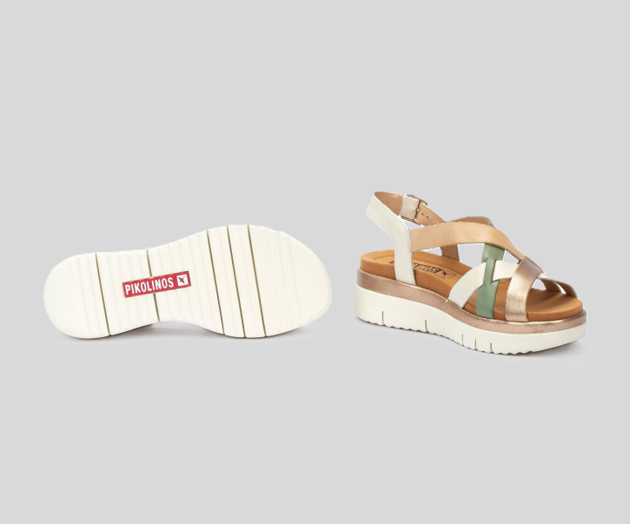 PALMA W4N-0650 CREAM, MINT & GOLD LEATHER SANDALS