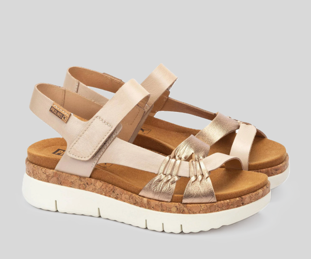 PALMA W4N-0968 CREAM & GOLD LEATHER WEDGE SANDALS