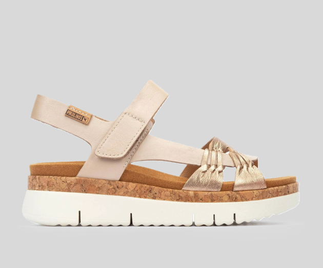 PALMA W4N-0968 CREAM & GOLD LEATHER WEDGE SANDALS