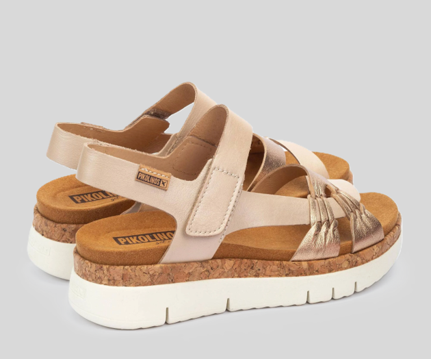 PALMA W4N-0968 CREAM & GOLD LEATHER WEDGE SANDALS
