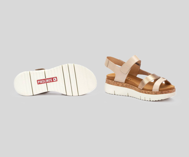 PALMA W4N-0968 CREAM & GOLD LEATHER WEDGE SANDALS