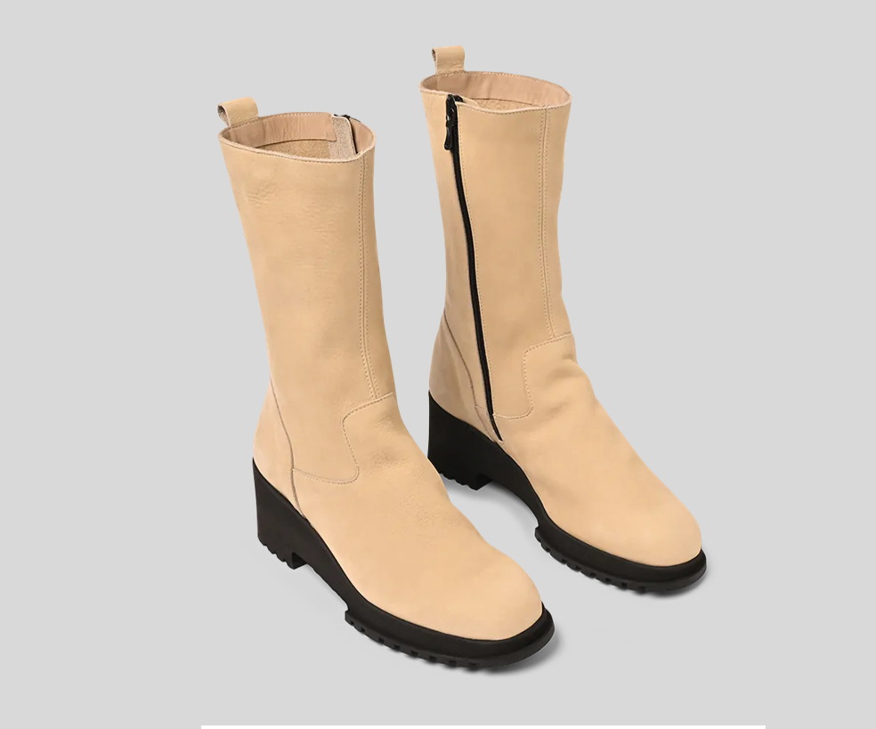 ROWING CREAM LEATHER LONG BOOT