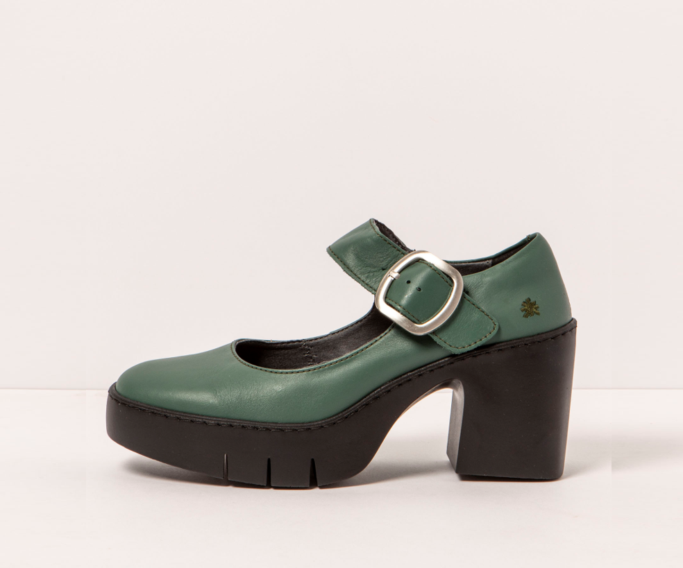 SOFIA 1653 GREEN LEATHER MARY JANE HEEL