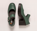 SOFIA 1653 GREEN LEATHER MARY JANE HEEL