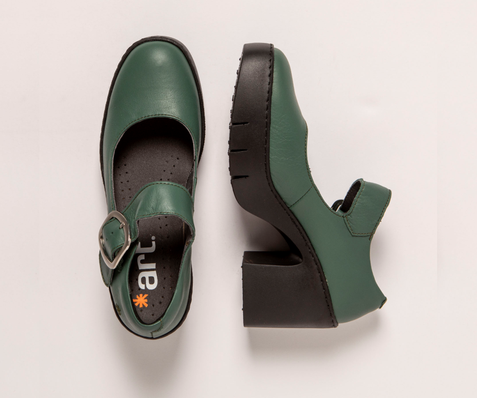 SOFIA 1653 GREEN LEATHER MARY JANE HEEL