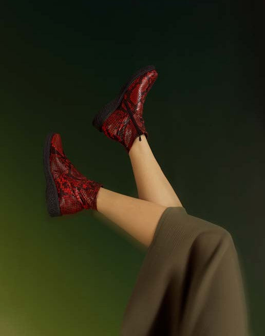 ARCHE SAMPLE - JOELOO RED SNAKE PRINT ANKLE BOOT