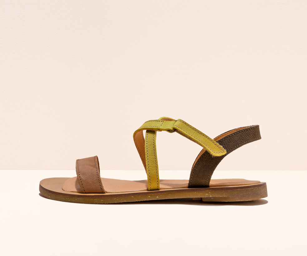 TULIP N5196 KHAKI & LIME LEATHER SANDALS