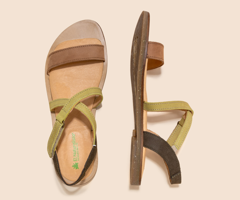 TULIP N5196 KHAKI & LIME LEATHER SANDALS
