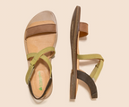 TULIP N5196 KHAKI & LIME LEATHER SANDALS