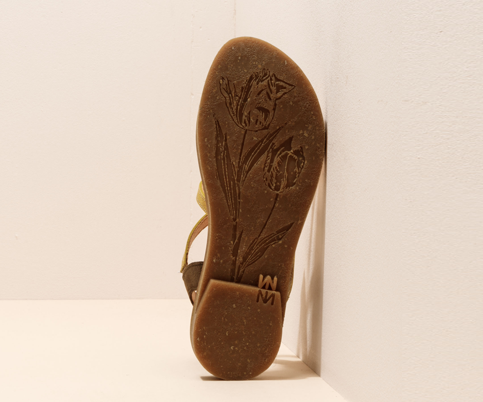 TULIP N5196 KHAKI & LIME LEATHER SANDALS