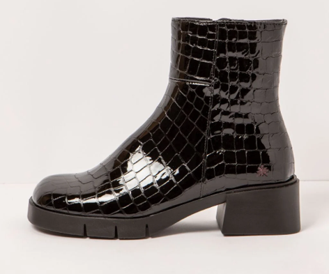 VARSOVIA 1284 CROC PATENT BLACK LEATHER BOOTS