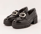 YORK 1372 BLACK PATENT CROC EMBOSSED HEELED LOAFER